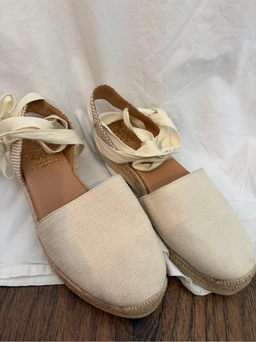 Vince Camuto Natural Canvas Espadrille Ankle-Tie Sandals